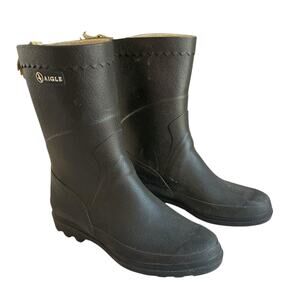AIGLE Women’s Chantebelle Mid-Calf Rubber Rain Boots Gray Size 10 Made in France